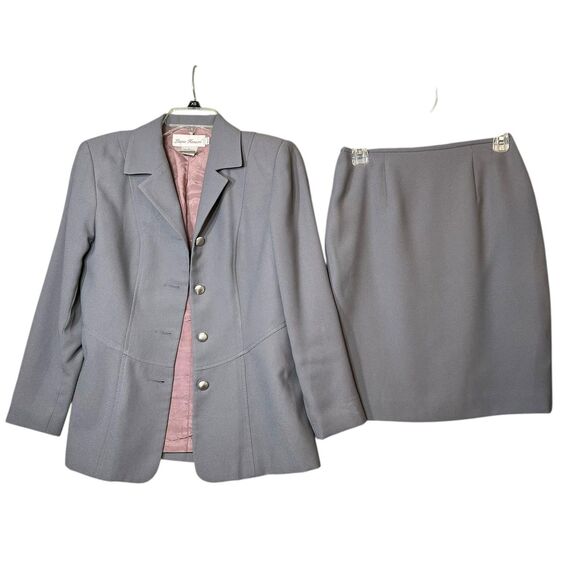 Laura Henson Skirt Suit Womens 6 Petite Gray 2 Piece Blazer Pencil Skirt Lined - Picture 2 of 14